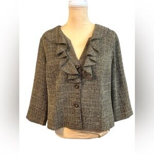 Danny & Nicole Womens Blazer Brown Black Ruffle Button Down 16